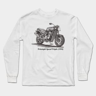 Drawing of Retro Classic Motorcycle Triumph Speed Triple 1994 Long Sleeve T-Shirt